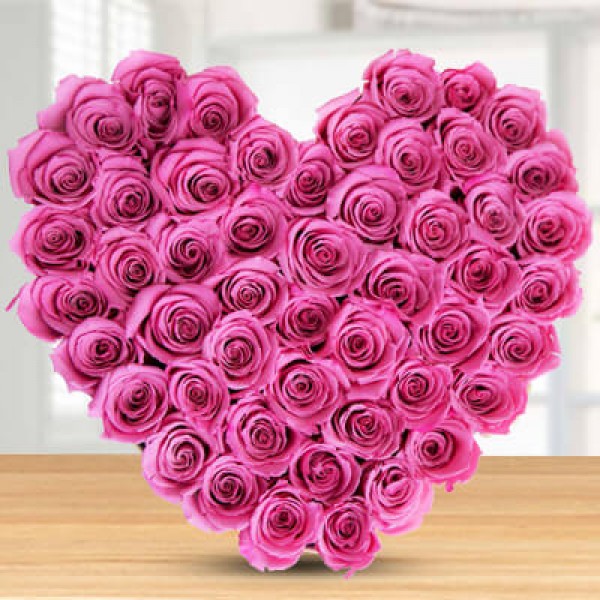 50 Pink Roses in heart shaped